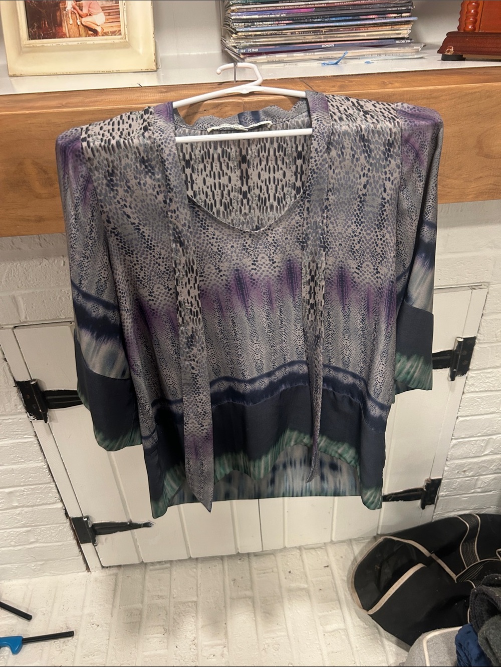 Women's Multi-Color Patterned V-Neck Tie-Front Top